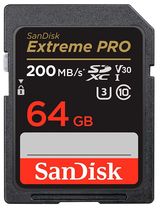 Карта памяти SanDisk Extreme Pro SDXC 64Gb  Class10  UHS-I U3 V30 (200/90 Mb/s)